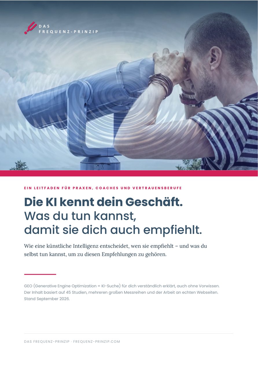 Titelseite des E-Books «Die KI kennt dein Geschäft. Was du tun kannst, damit sie dich auch empfiehlt.»